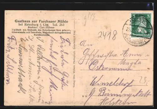 AK Ratzeburg i. Lbg., Gasthaus zur Farchauer Mühle