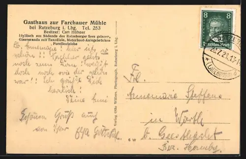 AK Ratzeburg i. Lbg., Gasthaus zur Farchauer Mühle