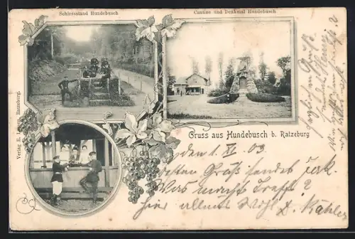 AK Ratzeburg / Lbg., Cantine und Denkmal Hundebusch, Schiessstand, Soldaten bei Bier