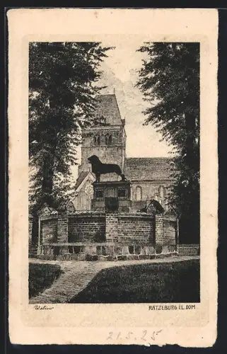 Künstler-AK Ratzeburg i. L., Dom, Löwendenkmal