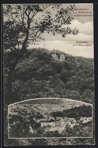 AK Dannenfels, Moltkefelsen auf dem Donnersberg, Ortsansicht von der Alicen-Ruhe
