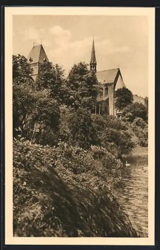 AK Ratzeburg /Lauenburg, Kirche mit Uferpartie