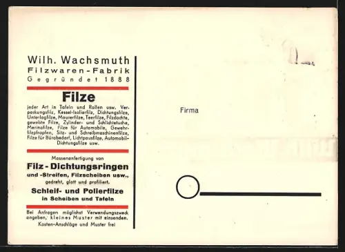 AK Hanau a. Main, Wilh. Wachsmuth Filzwaren-Fabrik, Filze für technische und industrielle Zwecke