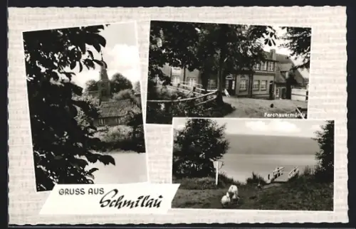 AK Schmilau über Ratzeburg, Kirche, Farchauermühle, Seeufer