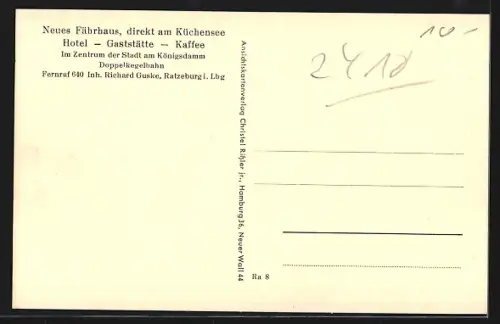 AK Ratzeburg i. Lbg., Hotel Gasthaus Neues Fährhaus, Inh. Richard Guske, Küchensee