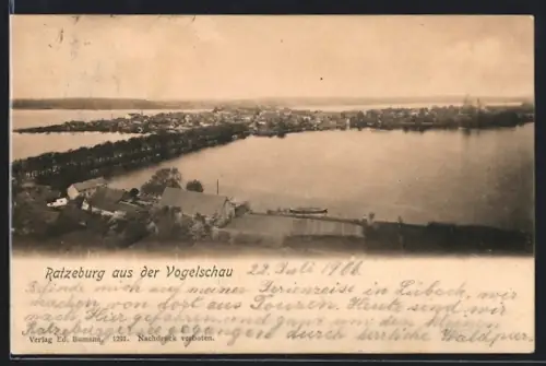 AK Ratzeburg, Blick aus der Vogelschau auf Stadt und See