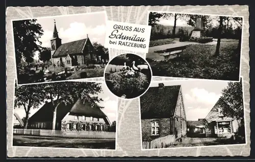 AK Schmilau bei Ratzeburg, Kirche, Ortsansichten, Storchennest