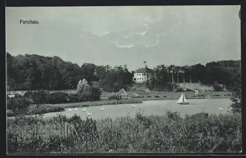 AK Farchau, See mit Segelboot und Herrenhaus