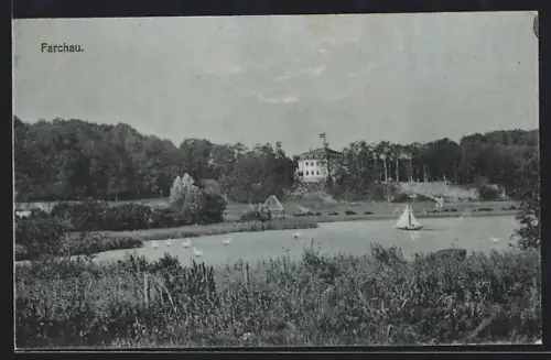 AK Farchau, See mit Segelboot und Herrenhaus