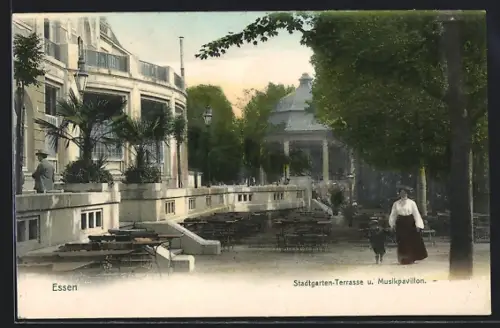 AK Essen, Stadtgarten-Terrasse, Musikpavillon