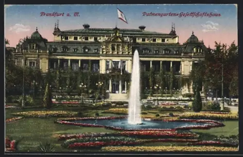 AK Frankfurt-Westend, Palmengarten-Gesellschaftshaus, Springbrunnen, Gartenanlage