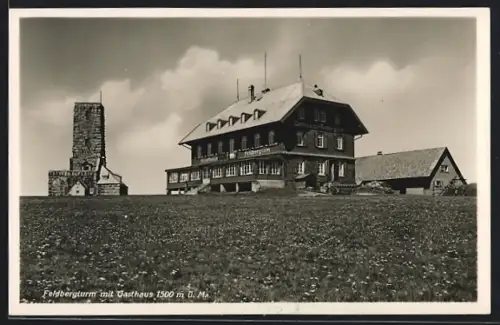AK Feldberg /Schwarzwald, Feldbergturm mit Gasthaus