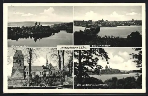 AK Ratzeburg i. Lbg., Dom, Denkmal Heinrich des Löwen, Blick auf die Stadt