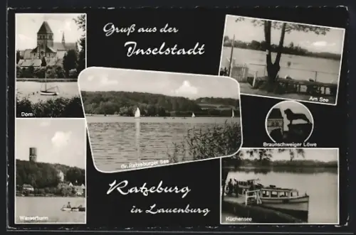 AK Ratzeburg in Lauenburg, Dom, grosser Ratzeburger See, Küchensee, Wasserturm, Braunschweiger Löwe