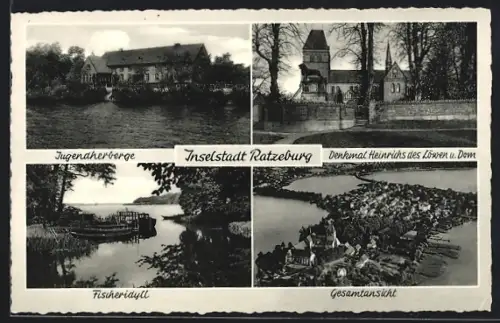 AK Ratzeburg, Jugendherberge, Dom, Fischereiydl, Denkmal Heinrichs des Löwen