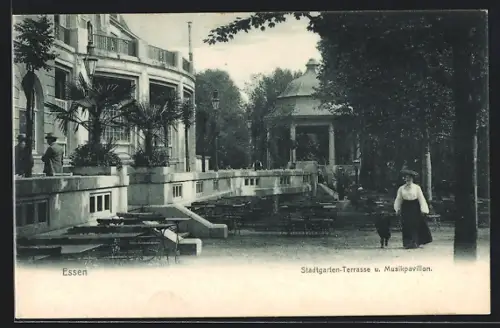 AK Essen, Stadtgarten-Terrasse, Musikpavillon