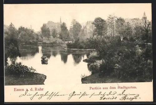 AK Essen a. d. Ruhr, Partie aus dem Stadtgarten