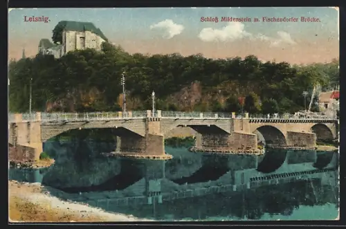 AK Leisnig, Schloss Mildenstein, Fischendorfer Brücke