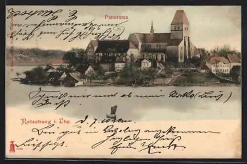 Lithographie Ratzeburg i. Lbg., Panorama des Ortes