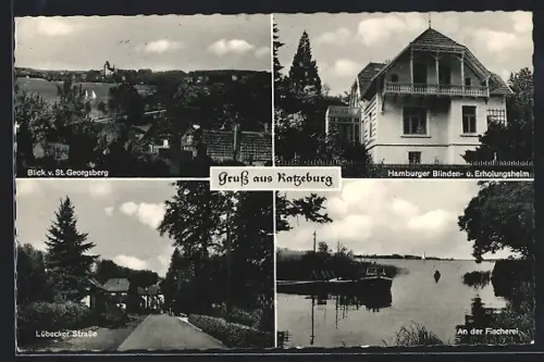 AK Ratzeburg, Blick v. St. Georgsberg, Hamburger Blinden- u. Erholungsheim, Lübecker Strasse, an der Fischerei
