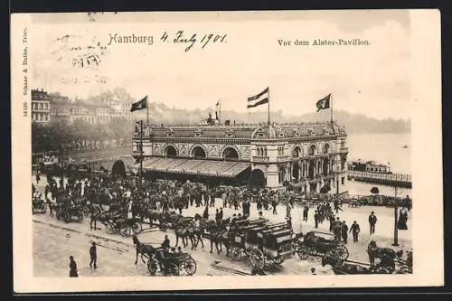 AK Hamburg-Neustadt, Alster-Pavillon, Menschenmenge, Pferdekutschen