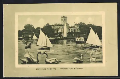 AK Hamburg, Uhlenhorster Fährhaus, Segelboote, Schwäne