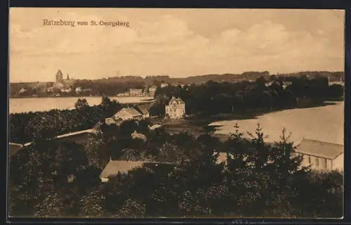 AK Ratzeburg, Blick vom St. Georgsberg auf Stadt und See