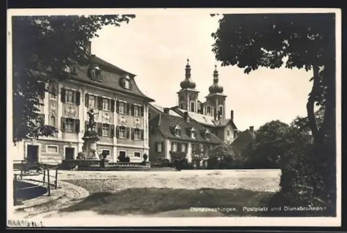 AK Donaueschingen, Postplatz und Dianabrunnen