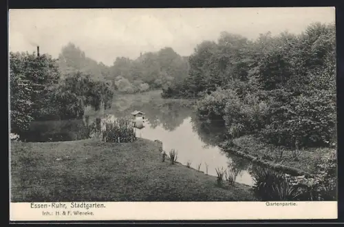 AK Essen-Ruhr, Stadtgarten, Gartenpartie, Inh. H. & F. Wieneke