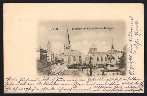 AK Essen, Burgplatz mit Kaiser-Wilhelm-Denkmal