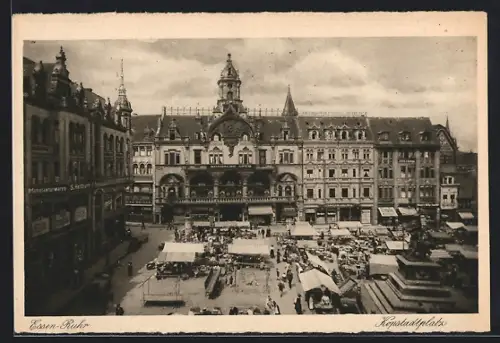 AK Essen-Ruhr, Kopstadtplatz mit Marktständen