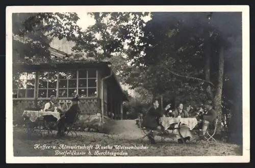 AK Berchtesgaden, Gasthaus Dietfeldkaser v. K. Weissenbacher mit Gartenlokal