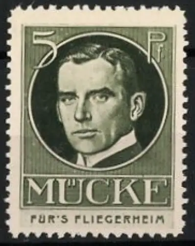 Reklamemarke Für's Fliegerheim, Portrait Kapitänleutnant der S.M.S. Emden Hellmuth von Mücke