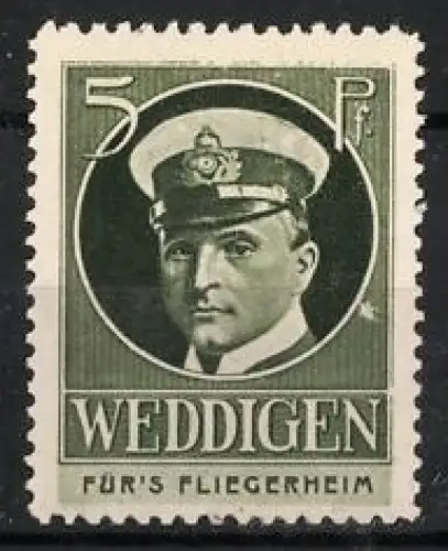 Reklamemarke Für's Fliegerheim, Portrait U-Boot Kommandant Otto Weddigen