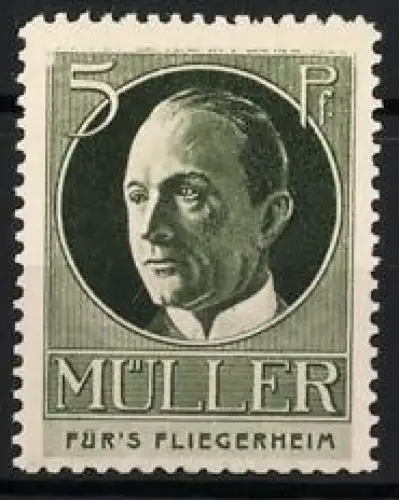 Reklamemarke Für's Fliegerheim, Portrait Karl von Müller Kommandant der S.M.S. Emden