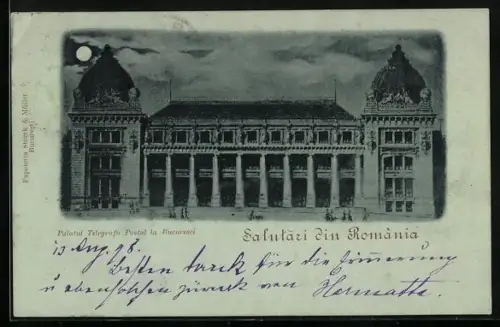 Mondschein-AK Bucuresti, Palatul Telegrafo Postal