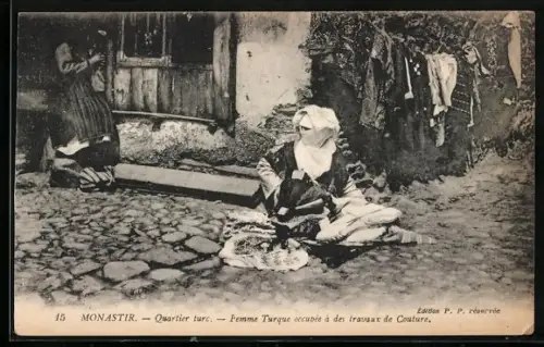 AK Monastir, Quartier turc-Femme Turque occupèe à des travaux de Coulure