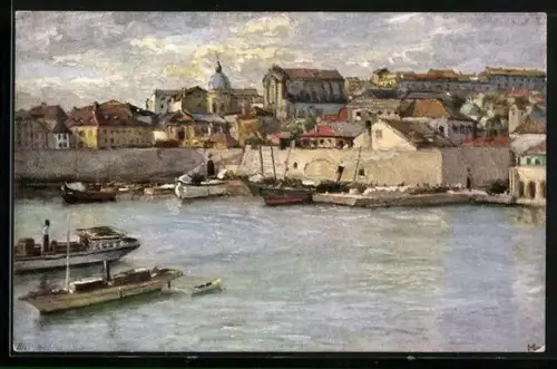 Künstler-AK Dubrovnik / Ragusa, Le port ancien, Dampfer