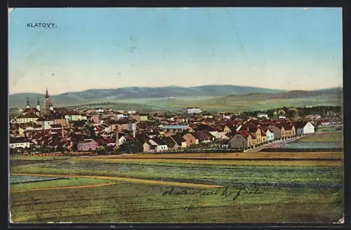 AK Klatovy, Panorama mit Kirche