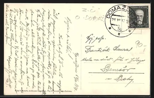 AK Domazlice, Teilansicht mit Kirche