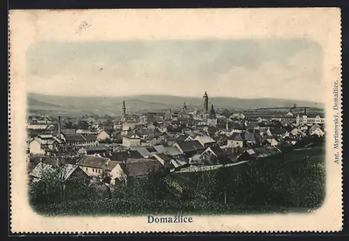AK Domazlice, Panorama mit Kirche