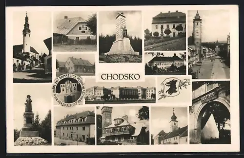 AK Chodsko, Gasthaus, Denkmal, Strassenpartie