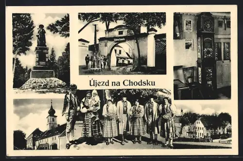 AK Chodsko, Gasthaus, Innenansicht, Denkmal