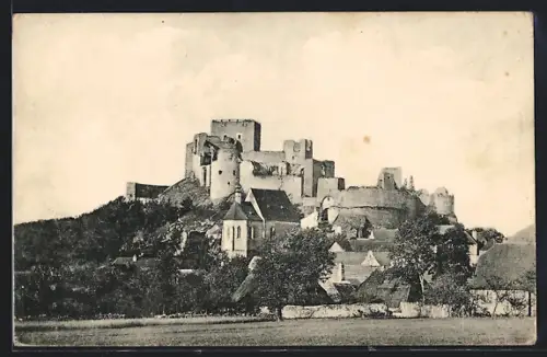 AK Rábi, Teilansicht mit Kirche und Burgruine