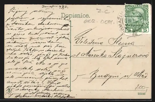 AK Domazlice, Teilansicht, Mann mit Tabakspfeife, Passepartout