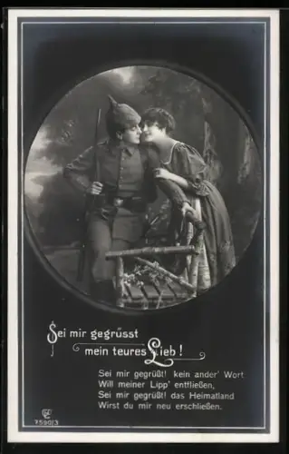 Foto-AK GL Co Nr. 7590/3: Soldat begrüsst sein Liebchen