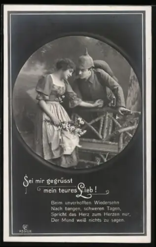 Foto-AK GL Co Nr. 7590/6: Junge Frau begrüsst den heimkehrenden Soldaten