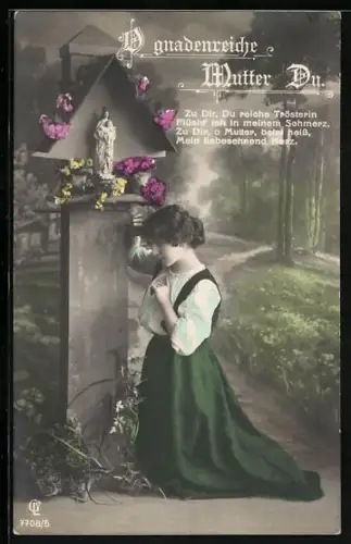 Foto-AK GL Co Nr. 7708/5: Mädchen kniet betend am Gnadenbild