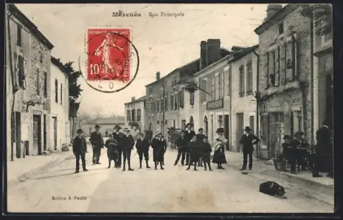 AK Mercuès, Rue Principale avec habitants