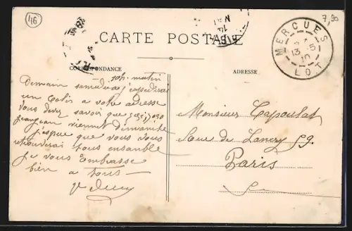 AK Mercuès, Rue Principale avec habitants